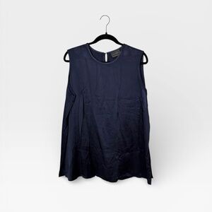 Louben Satin Dark Blue Sleeveless Blouse